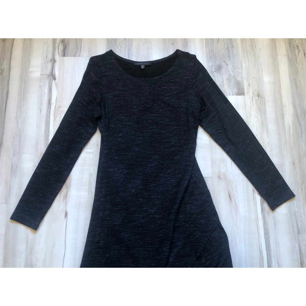Forest Lily Charcoal Grey Space Dye Long Sleeve Tulip Hem Drape Midi Dress Large - Picture 3 of 13